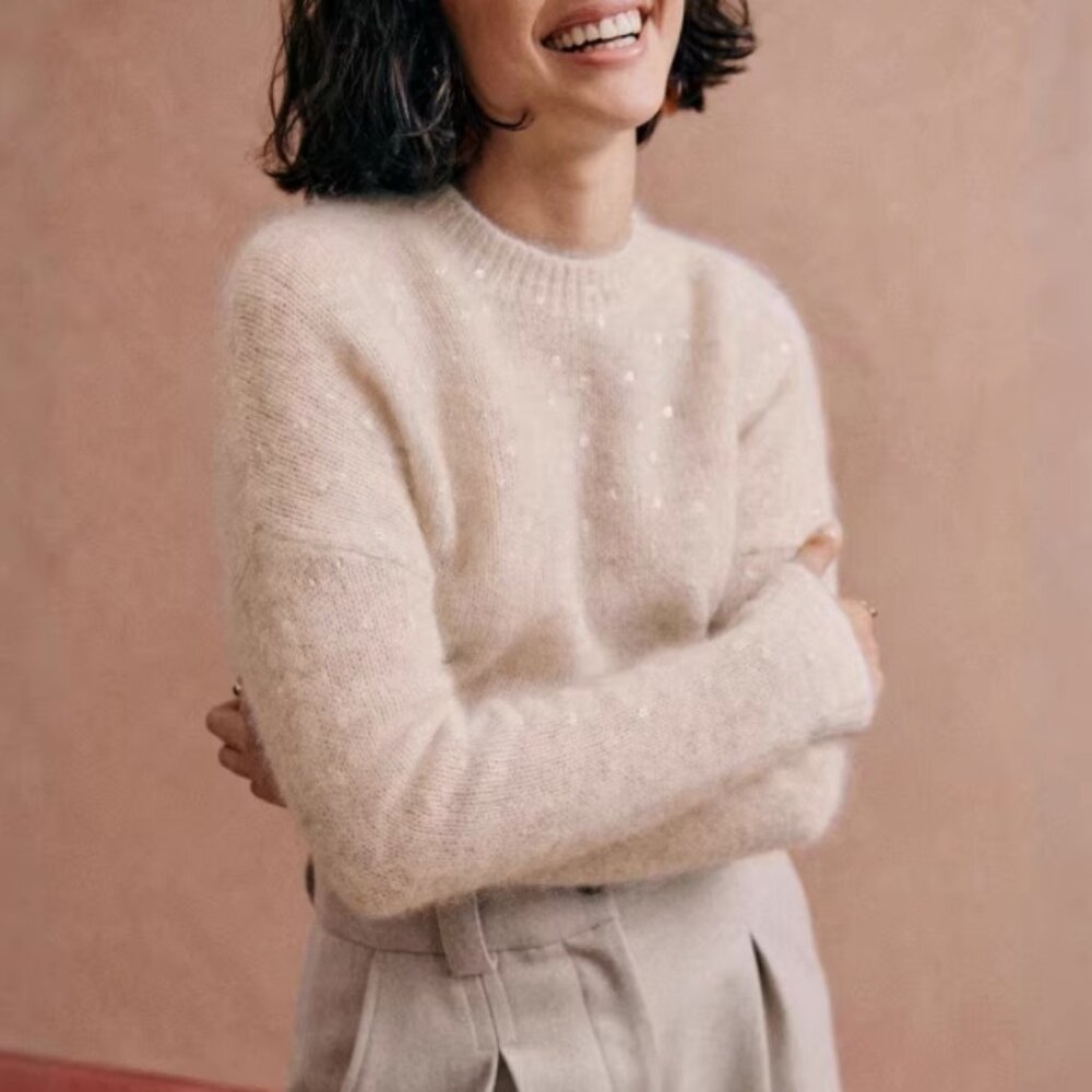 Sezane Ludivine Jumper Mottled Beige / Silver Mohair Knit Sweater French XS/S/M - Picture 3 of 11